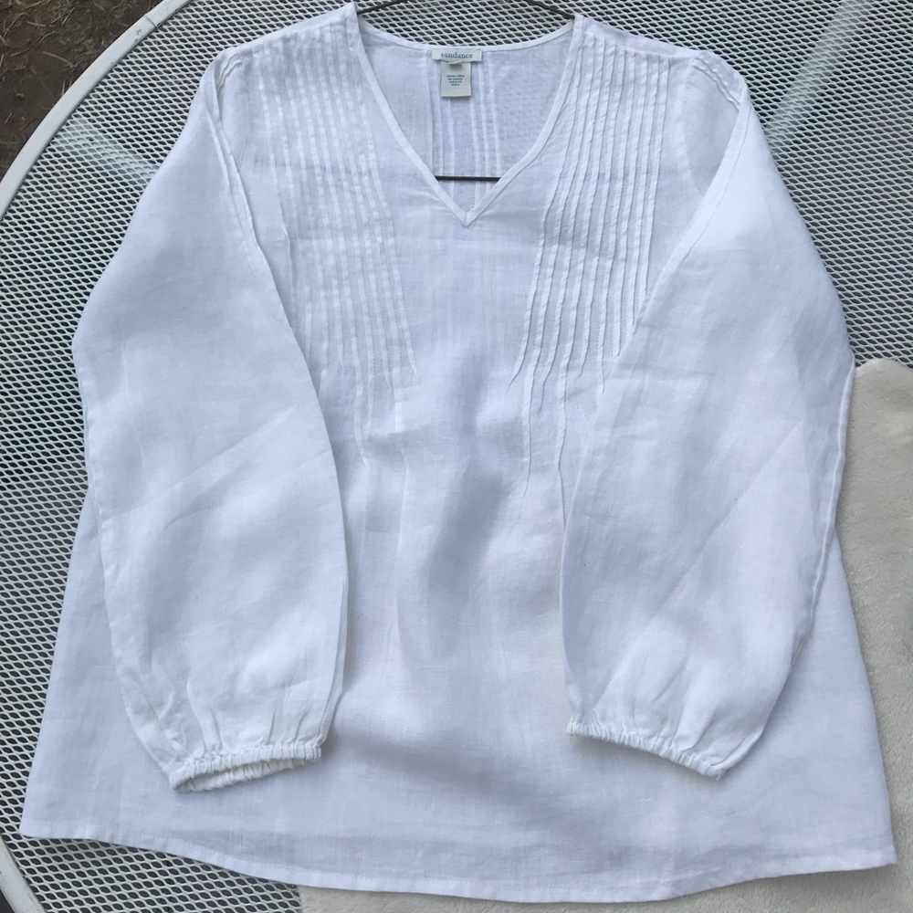 Sundance 100% Linen long sleeve pintucked shirt.